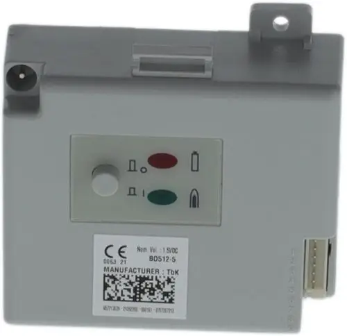 Zündbaustein mit zwei Leuchtanzeigen (rot und grün) und Anschlüssen, hergestellt von Bosch. Das Gerät hat ein kompaktes Design und ist für elektrische Anwendungen konzipiert.